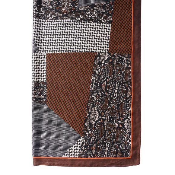 Splicing Multi Pattern Cotton & Linen Scarf (35 x 70) Brown - Picture 4 of 5